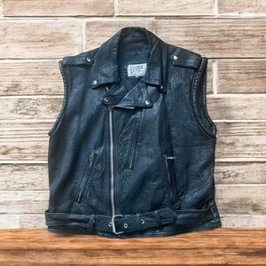 Rare Vintage 90s Men The Leather Showroom biker thick heavy Leather Vest Size 48